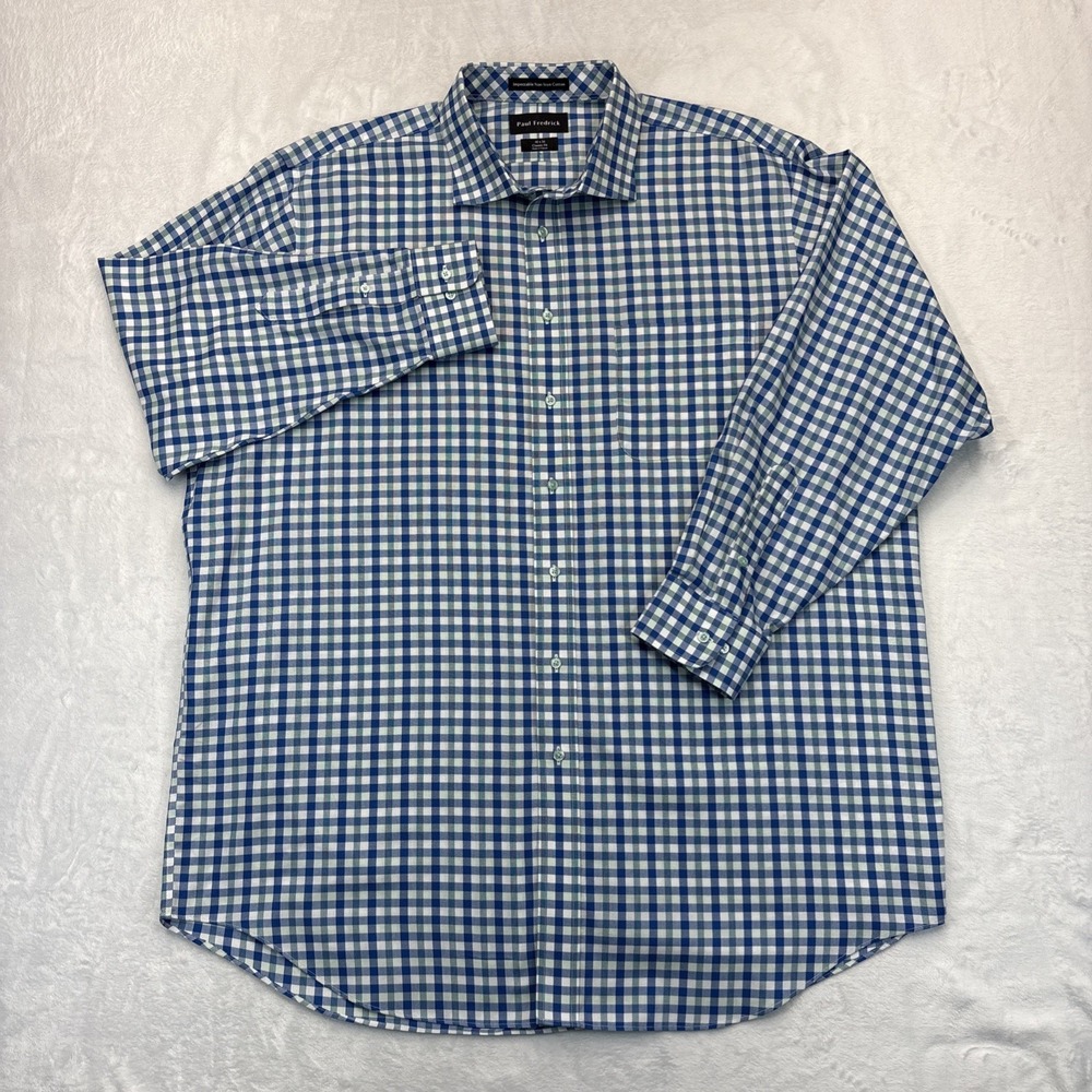 Paul Fredrick Non-Iron Gingham Check Shirt Men's 18x34 Preppy Ivy Style